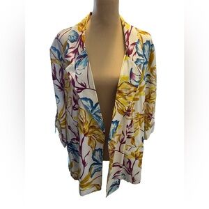 Purple Rain Vibrant Floral Colors Ivory Background Linen Blend Blazer NWT Read.